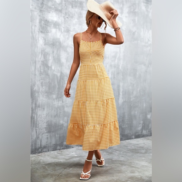 Dresses & Skirts - Plaid Square Neck Midi Cami Dress